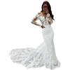 SEVENYXX Manica Lunga Sirena Abito da Sposa Ufficio Civile Abiti da Sposa Tulle Abiti da Sposa con Treno, Bianco, 34
