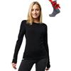 Merino.tech Maglia Termica Donna Lana Merinos - 100% Lana Merino + Calzini (Large, 320 Black)