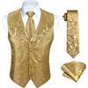 HISDERN Gilet Paisley da uomo Giallo Jacquard Cravatta Fazzoletto da taschino Fazzoletto Festa di nozze Gilet da lavoro Set completo M