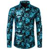 Parklees - Camicia da uomo di lusso, con stampa paisley in oro lucido, stile elegante, vestibilità aderente, colletto button down, Turchese nero, M