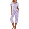 PrinStory Pigiama da donna con maglia a maniche corte e pantaloni lunghi