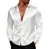 PJ PAUL JONES Camicie da uomo in raso lucido a maniche lunghe, con bottoni in seta, con papillon, bianco, L