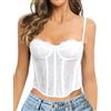 GainKee Corsetto in pizzo da donna in pizzo bustier corsetto top con cinghie corsetto da donna corsetto per uscire partito crop top, bianco, Large