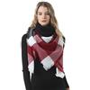 MAKFORT Sciarpa invernale calda da donna, scialle, scozzese, sciarpa a quadretti, con nappa, 140 x 140 cm Rosso-bianco. Etichettalia unica