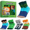 MINECRAFT Calzini Divertenti Bambino, Confezione da 3 o 4 Paia Morbido Creeper Calze Calde Polpaccio, Idea Regalo per Gamer (Verde Piazza/5 Pacco, 31/36 EU)