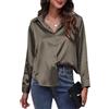 SEAUR Camicetta da donna in raso con bottoni, elegante, scollo a V, in seta, casual, a maniche lunghe, da lavoro, tunica top, Grigio scuro, XXL