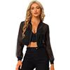 Allegra K Bomber da donna a maniche lunghe crop mesh giacche velate, Nero , S
