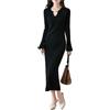 Ailaile Abito in Maglia da Donna, in 100% Lana Merino, a Maniche Lunghe, con Scollo a V, Pullover Autunno Inverno, Taglio Slim, nero, L