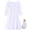 CHUNG Camicia da Notte per Bambine Piccole e Grandi in Stile Vintage Vittoriano, in Modale, a Maniche Lunghe, con Collo Quadrato in Pizzo, Camicia da Notte da Principessa, 3-4 Years