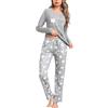 Litherday Pigiama Donna Cotone Due Pezzi Manica Lunga Scollo V Pantaloni | Cotone elasticizzato, scollo V, manica lunga, stampa stelle, pantaloni lunghi coordinati, lavaggio facile, casa notte relax