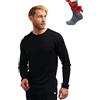 Merino.tech Maglia Termica Lana Merino Uomo Maniche Lunghe + Calzini (Large, Black 250)