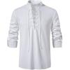Rodawu Camicie da uomo a maniche lunghe, in cotone e lino, stile medievale, con coulisse, Henley, stile vichingo, bianco, XL