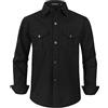 Spring&Gege - Camicia a maniche lunghe con bottoni per ragazzi, in cotone, con due tasche, Nero , 9-10 Anni