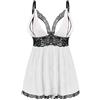 EVELIFE Lingerie Donna Sexy Pizzo Floreale Taglie Forti Babydoll e G-String Set Scollo a V Camicia da Notte Trasparente Completo Intimo Biancheria da Notte (Bianco XXXL)