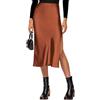 VividHarbor Gonna Midi a Vita Alta in Raso con Elastico in Vita e Spacco Laterale a Una Linea di gonne Casual da Donna, Marrone, S