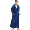 FashGudim Men's Hooded Plush Robe with Black Trim Full Length Plush Long Robe for Men Big and Tall Warm Fleece Bathrobes House Robes