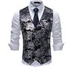 Allthemen Mens Paisley Jacquard Suit Gilet monopetto Vest Slim Fit Button Down Prom Abito formale Gilet Argento nero XXL