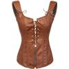 Bslingerie® Corsetto bustier Steampunk rinascimentale da donna in finta pelle, Marrone, Large