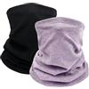 lifwimner Confezione da 2 scaldacollo per uomo e donna, caldo, antivento, in pile sottile, invernale, scaldacollo, scaldacollo, bandana, per escursionismo, sci, ciclismo, corsa, Nero e viola., Taglia unica