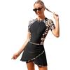 ABEHIK Costume da bagno con gamba e gonna da donna, con chiusura lampo, tankini burkini, slim fit, costume da bagno da donna, Nero , M