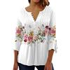 slqdgmryz Camicie con maniche a 3/4 da donna con scollo a V a campana, magliette grafiche con bottoni plissettati boho top elegante camicetta vintage floreale, A13-bianco, XL