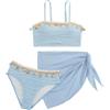SEAUR Ragazza Set Bikini con Gonna a Maglia 3 Pezzi Costume da Bagno Moda Conchiglia Bikini Set Bambino Estate Spiaggia Piscina 8-12 Anni, azzurro, 11 anni