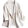 Mywinway Giacche Blazer da Donna Casual Maniche 3/4 Leggere Estive Primaverili in Cotone e Lino, Beige, X-Large