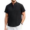 Enlision Camicia Uomo Nera Manica Corta di Lino e Cotone Collo Coreana Maglietta Estive Uomo Elegante Casual Serafino Ampia T-Shirt con 3 Bottoni Taglie Forti XXL
