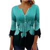 slqdgmryz Camicie con maniche a 3/4 da donna con scollo a V a campana, magliette grafiche con bottoni plissettati boho top elegante camicetta vintage floreale, A19-ciano, M