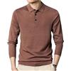 Hgvcfcv Polo da uomo autunnale a maniche lunghe in misto lana con risvolto, maglione casual, Marrone, 2XL