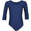 Aquarti Body da Ginnastica da Bambina con Maniche a 3/4, Blu Scuro, 116