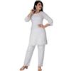 JG JAI GOVINDAM Chikankari - Kurtis indiano in cotone, da donna, abito estivo, tunica top e pantaloni, set pakistano Salwar Kameez, Bianco, XL