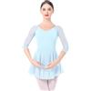 IMEKIS Body da danza da donna con maniche a 3/4, body da ginnastica con gonna in chiffon, abbigliamento da danza, Blu, M