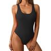 Limeeke - Costume da Bagno Intero da Donna, a Costine, Scollo Rotondo, Schiena Bassa, Nero, S