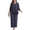 Hanna Nikole Plus Size Donna Chiffon Ensemble Canotta Leggera Coverup Pantaloni Set Elegante per Feste di Matrimonio e Uffici Aziendali Grigio Talpa 50 Plus