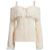 Sumleno Donne Off Spalla Maglione Top Y2K Estetica Manica Lunga Pizzo Trim Knit Pullover Maglione Cutecore Vestiti Kawaii