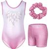 Gogokids - Set da ginnastica a tre pezzi per ragazze, body senza maniche con pantaloncini e fascia, vestito da ginnastica con design a colori scintillanti sfumati, età 3-12 anni, 140(130-140 cm,9-10Y)