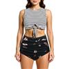 Bslingerie Costume da bagno da donna vintage anni '50, tankini a vita alta, a righe, 2 pezzi