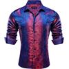 Barry.Wang Camicie da uomo in seta di lusso Paisley grande e alta camicia a maniche lunghe Business festa di nozze rosso nero S-3XL, Blu e rosso., 3XL