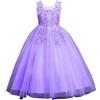 Generic Ragazze Ricamo in Pizzo A-Line Abito Senza Maniche Paillettes Increspature In Pizzo Abiti Smock Elegante Concorso Compleanno Matrimonio Gonne Base Estate Carino Moda Formale Mesh Tulle Gonne, Viola