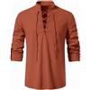 Rodawu Camicie da uomo a maniche lunghe, in cotone e lino, stile medievale, con coulisse, Henley, stile vichingo, Arancione, M