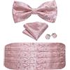 Barry.Wang Set Fascia e Papillon per Uomo, Fascia in Seta Papillon Preannodato Pochette Gemelli, Rosa polvere, Taglia unica