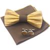 Cyriacus Papillon Legno Uomo Fazzoletto Gemelli Set Papillon da Matrimonio Business Lavoro Laurea Festa marrone