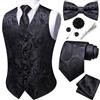 Barry.Wang Gilet da uomo in jacquard con motivo paisley, set completo per smoking formale con cravatta, farfallino, clip, fazzoletto, gemelli e spilla per revers, per matrimonio, 8 pezzi, Nero , 3XL