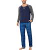 Litherday Pigiama Uomo Invernale Cotone Due Pezzi con Maglia Girocollo e Pantaloni Scozzesi Lunghi Comodi con Tasche per Casa Stile A-Blu Scuro L