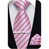 Ailisus Set di cravatte da uomo, extra lunghe 160cm (63''), in seta, con cravatta classica a righe, fazzoletto da taschino e fermacravatta, per matrimoni e cerimonie formali, Rosa e blu., Taglia unica