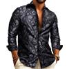 Barry.Wang Camicie da uomo in seta con motivo cachemire, con polsino francese, alla moda, per il tempo libero, senza pieghe, Nero grigio, 3XL