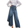 Générique Pantaloni larghi da donna con orlo asimmetrico smerlato casual e alla moda taglio ampio a vita alta pantaloni da lavoro con patta abbottonata primavera ed estate ufficio gonna chic ed