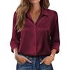 Beyove - Blusa in raso di seta con scollo a V, elegante, manica lunga, da lavoro, con bottoni, a vestibilità comoda, manica lunga, marrone scuro, M