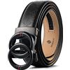 DOOPAI Cinture a cricchetto in pelle da uomo, con fibbia a scorrimento automatica, 3,5 cm, regolabile, da tagliare a misura, 01 Nero, Full length 150CM/Belt Waist 48to 54Adjustable